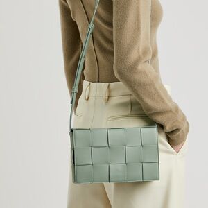 Sage Green Woven Flap Crossbody Bag